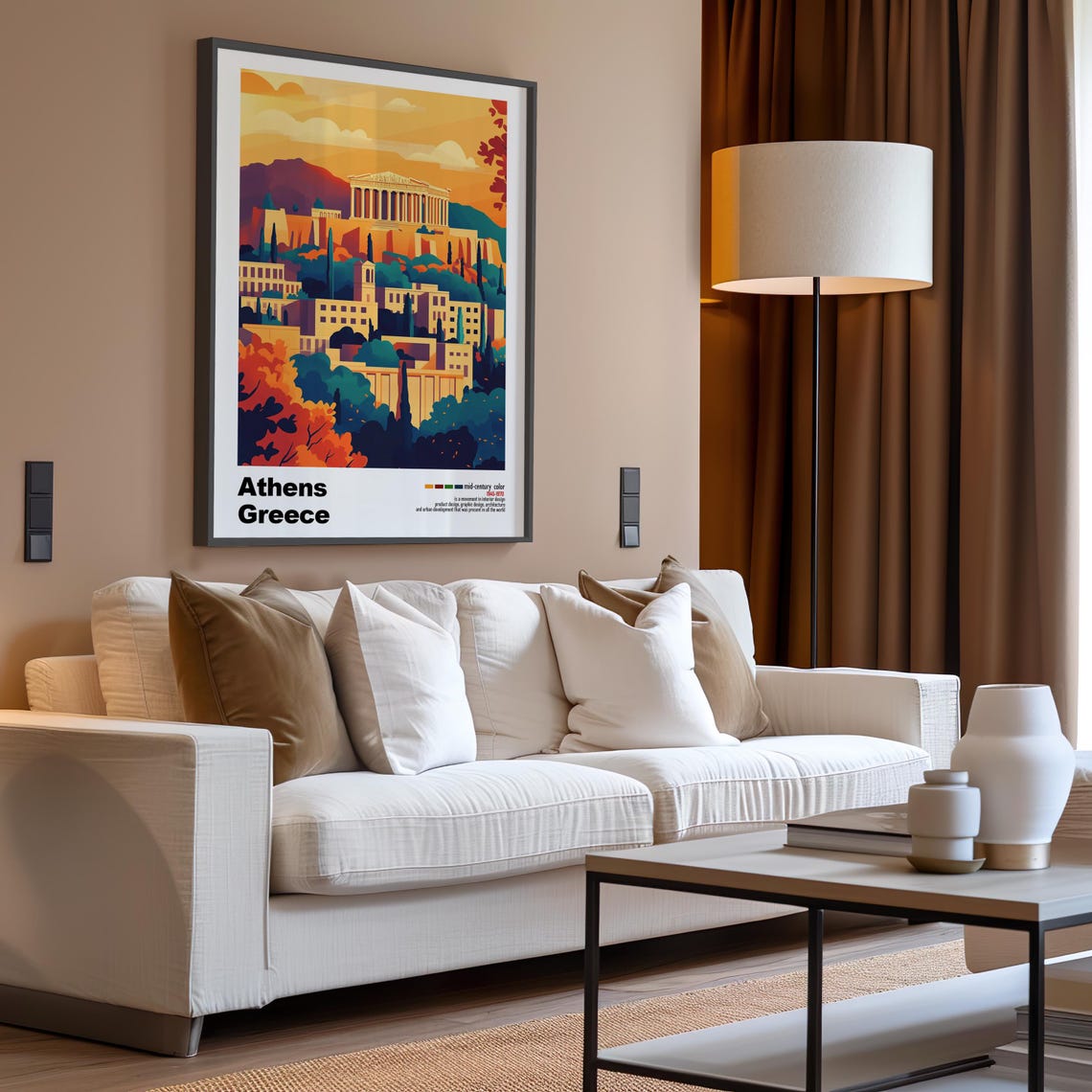 Athens Greece Acropolis Parthenon Sunset Mid Century Travel Poster - Image 3