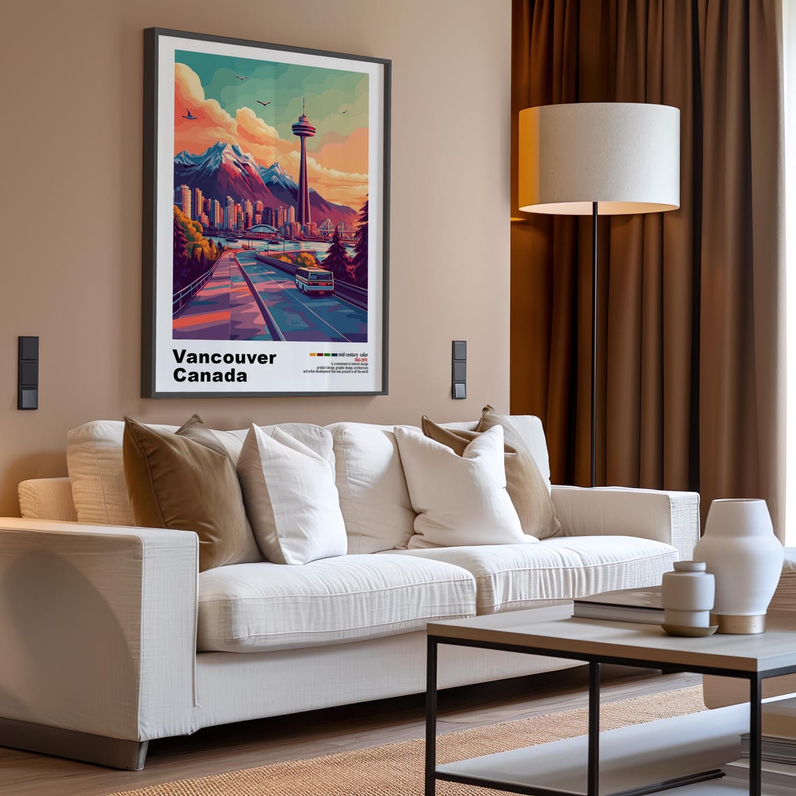 Vancouver Canada Tower Bridge Highway Sunset Mid Century Poster - Image 3
