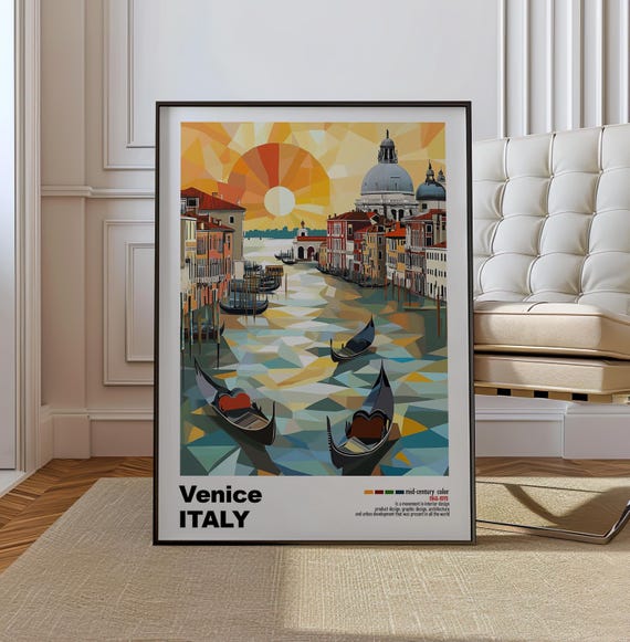 Venice Italy Mid Century Modern Architecture Art Print Retro Minimalist City Poster With Geometric Design Bold Mid Century Poster