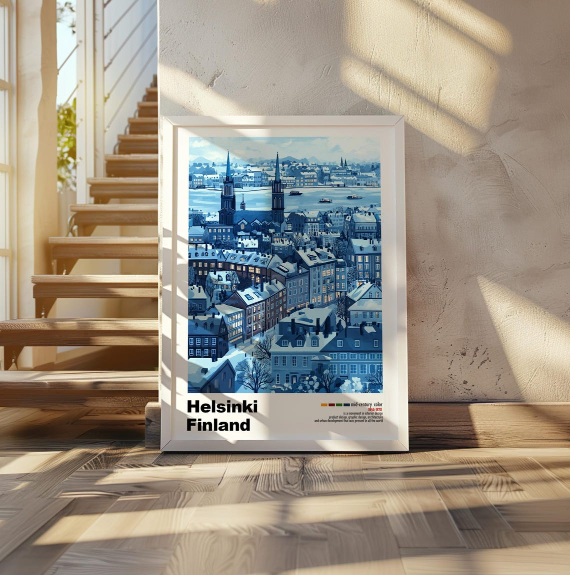 Helsinki Finland Winter Snowfall Panorama Mid Century Poster - Image 2