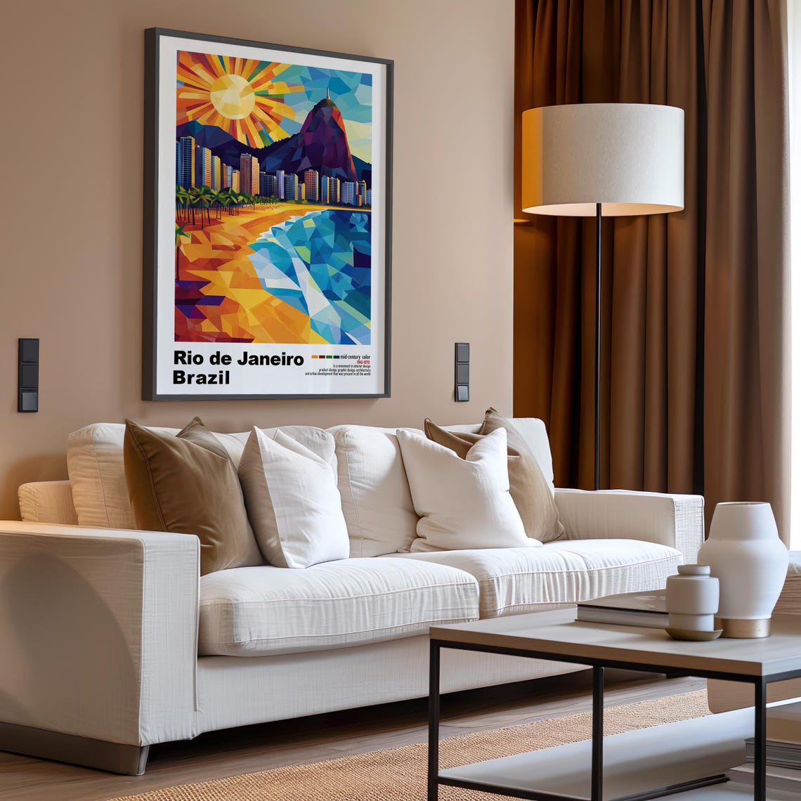 Rio de Janeiro Brazil Copacabana Low Poly Geometric Sun Poster - Image 3