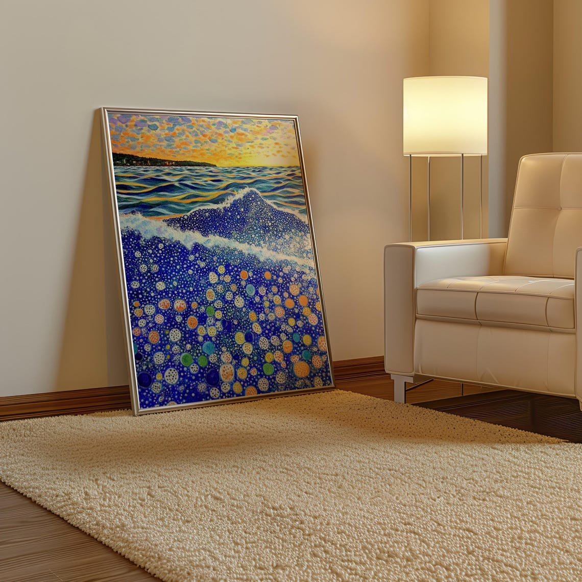 Kusama Inspired Breaking Wave Rainbow Dots Sunset Sky Poster - Image 3