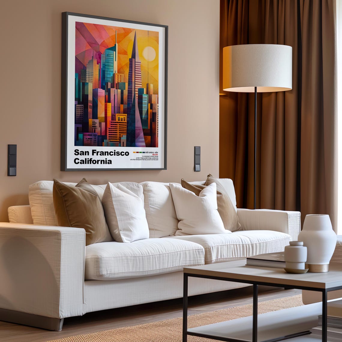 San Francisco California Downtown Skyline Sunset Mid Century Poster - Image 3