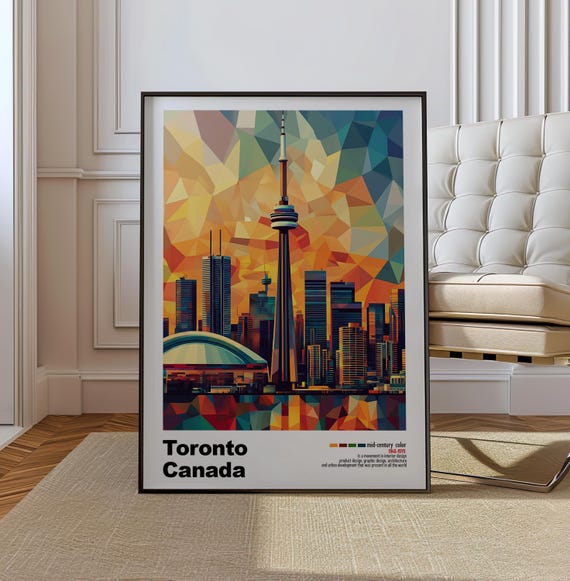 Toronto Canada Mid Century Modern Architecture Art Print Retro Minimalist City Poster With Geometric Design Bold Mid Century Poster