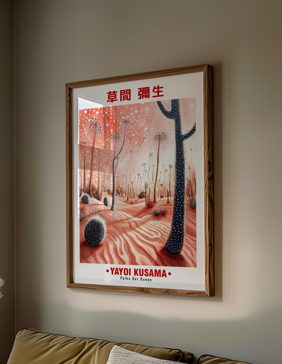 Pink Desert Tall Palms Dotted Cactus Yayoi Kusama Inspired Poster - Image 2
