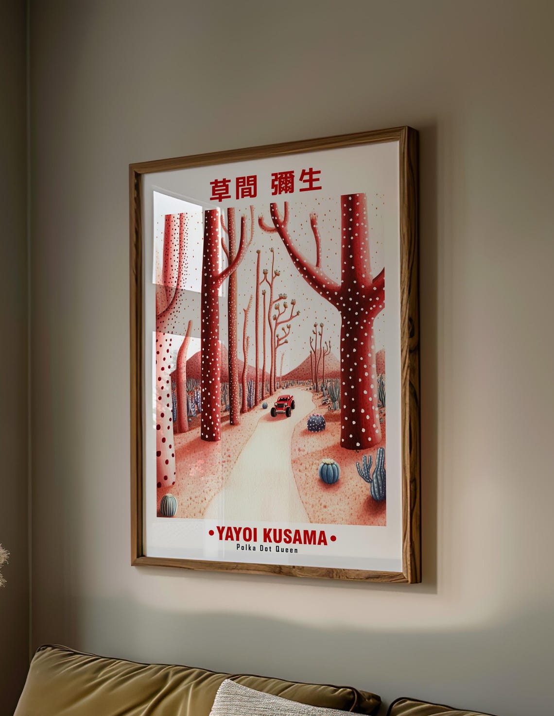 Red Tree Avenue Vintage Car Pink Desert Yayoi Kusama Inspired Poster - Image 2