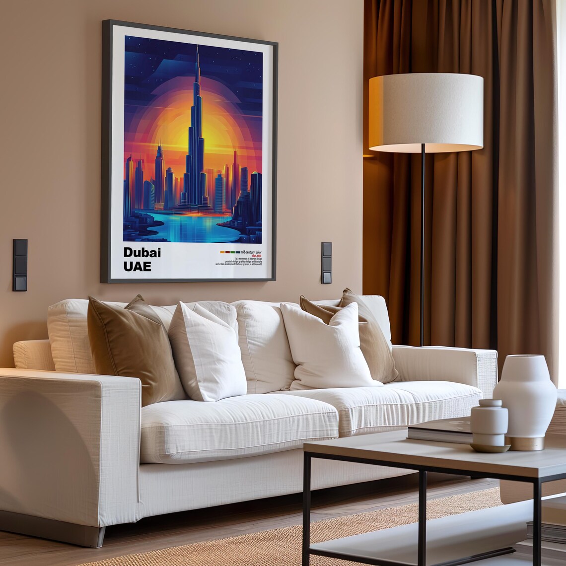 Dubai UAE Burj Khalifa Starry Night Mid Century Travel Poster - Image 3