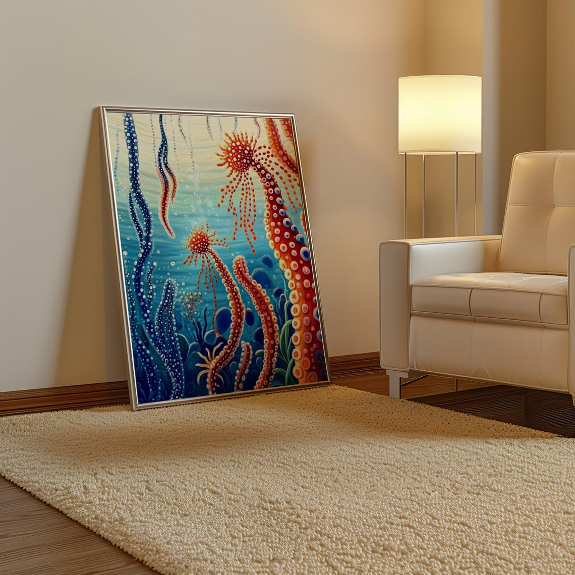 Surreal Dotted Tentacle Reef in the Turquoise Sea Art Poster - Image 3
