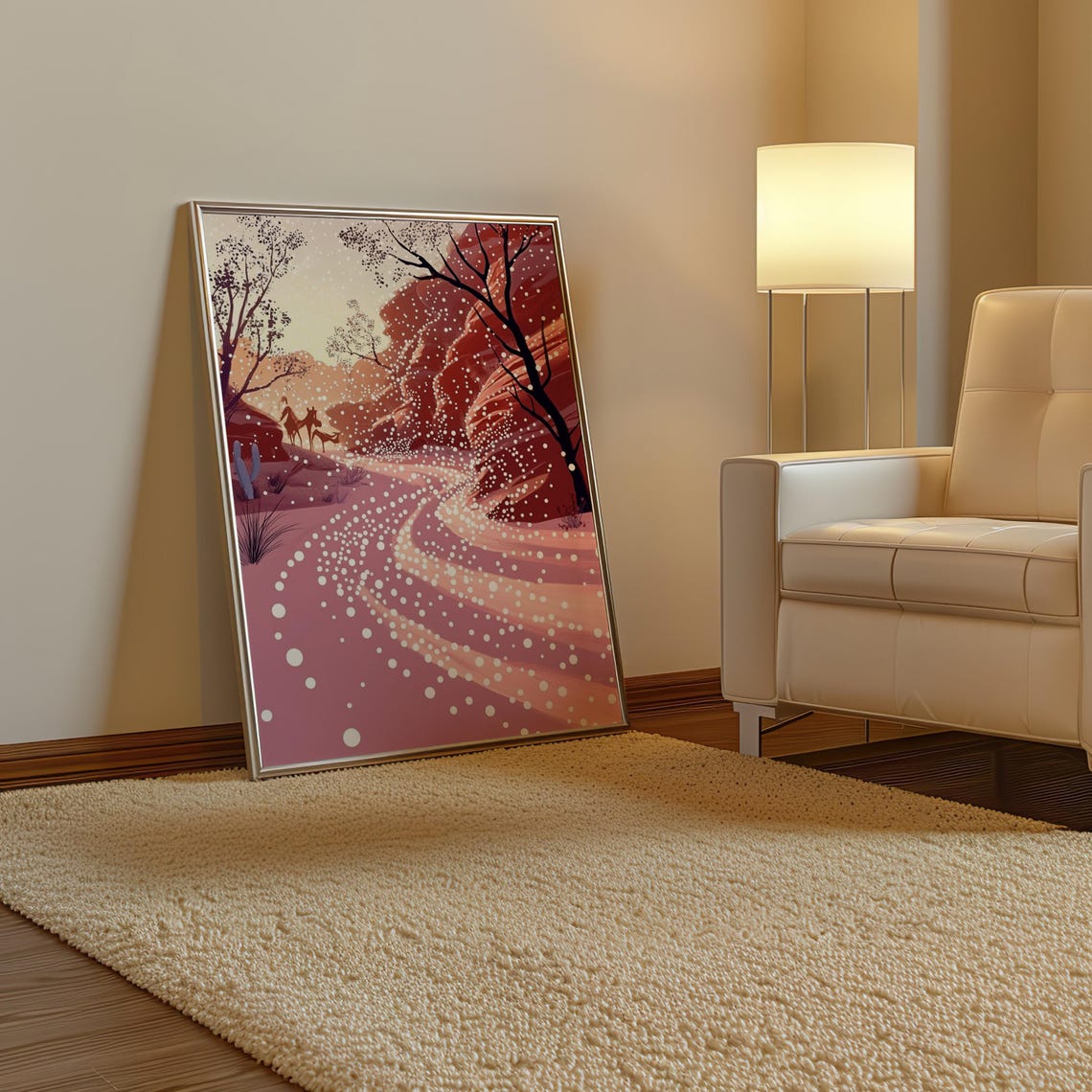 Deer Silhouette in Red Dotted Desert Canyon Kusama Style Poster - Image 3