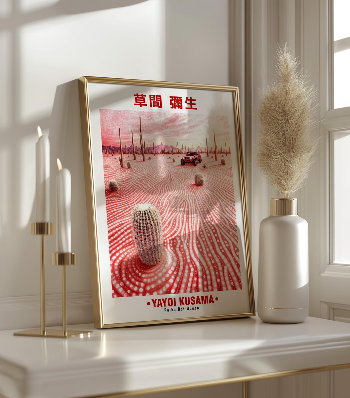 Yayoi Kusama-Inspired Red Polka Dot Desert Jeep Drive Poster - Image 3