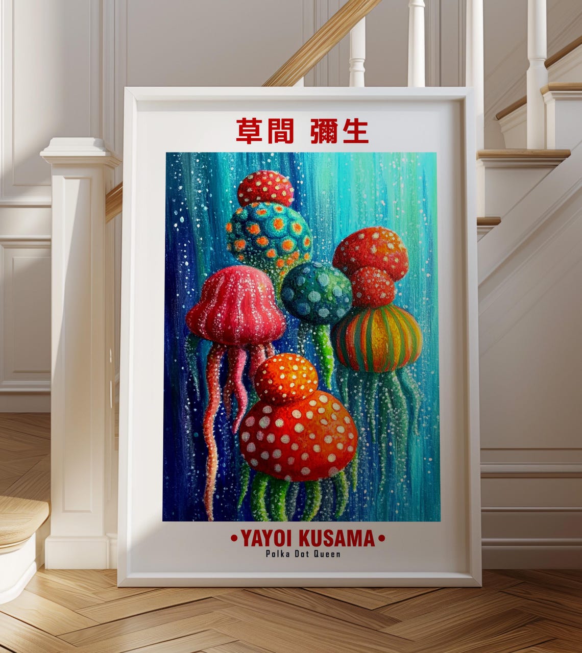 Joyful Colorful Dotted Jellyfish Teal Water Kusama Inspired Poster