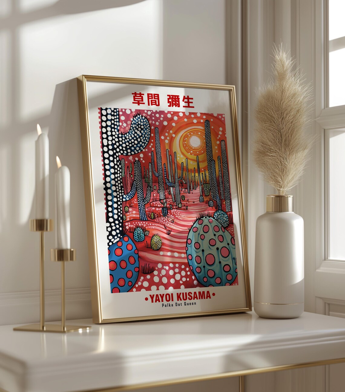 Yayoi Kusama Polka Dot Queen Cactus Desert Sunset Art Poster - Image 3