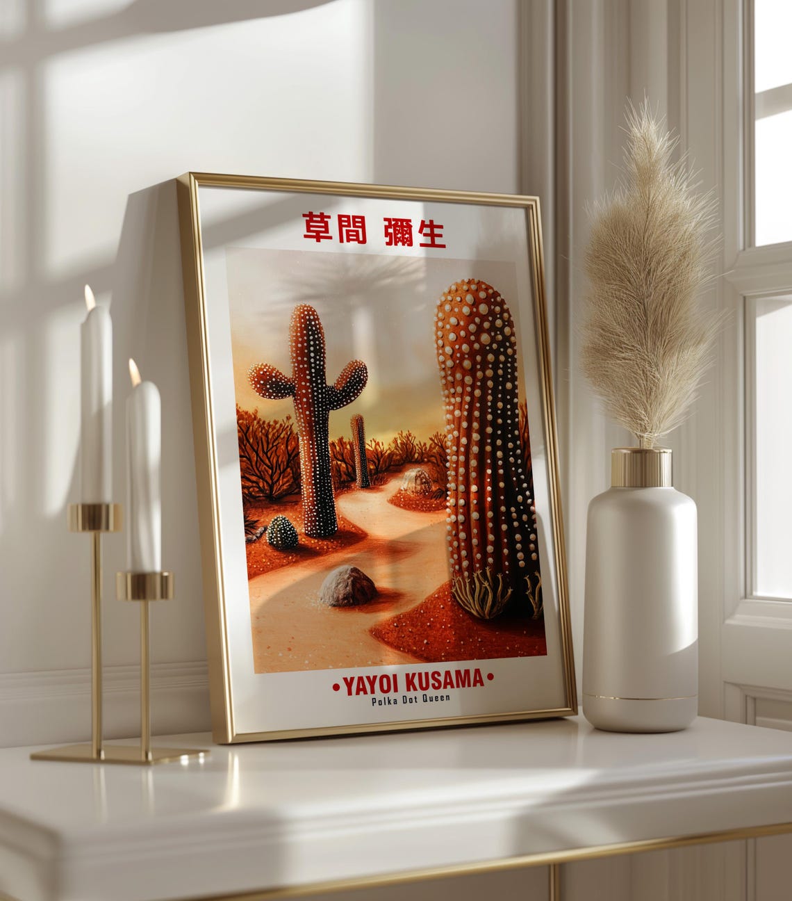 White Dotted Cactus Sunset Close Up Yayoi Kusama Inspired Poster - Image 3