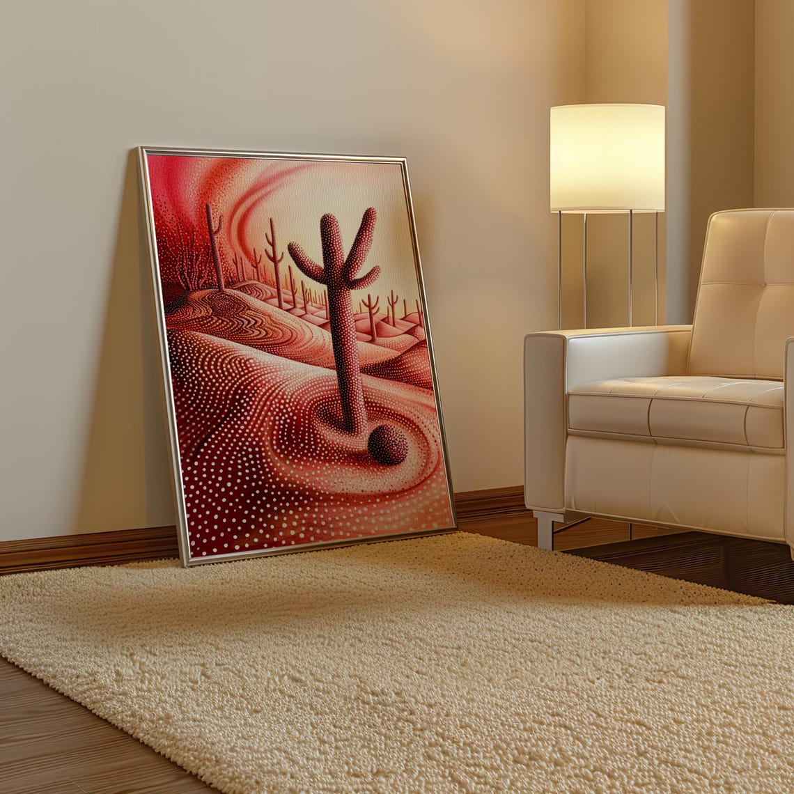 Kusama Inspired Red Desert Cactus Dotted Dune Landscape Sunset Poster - Image 3