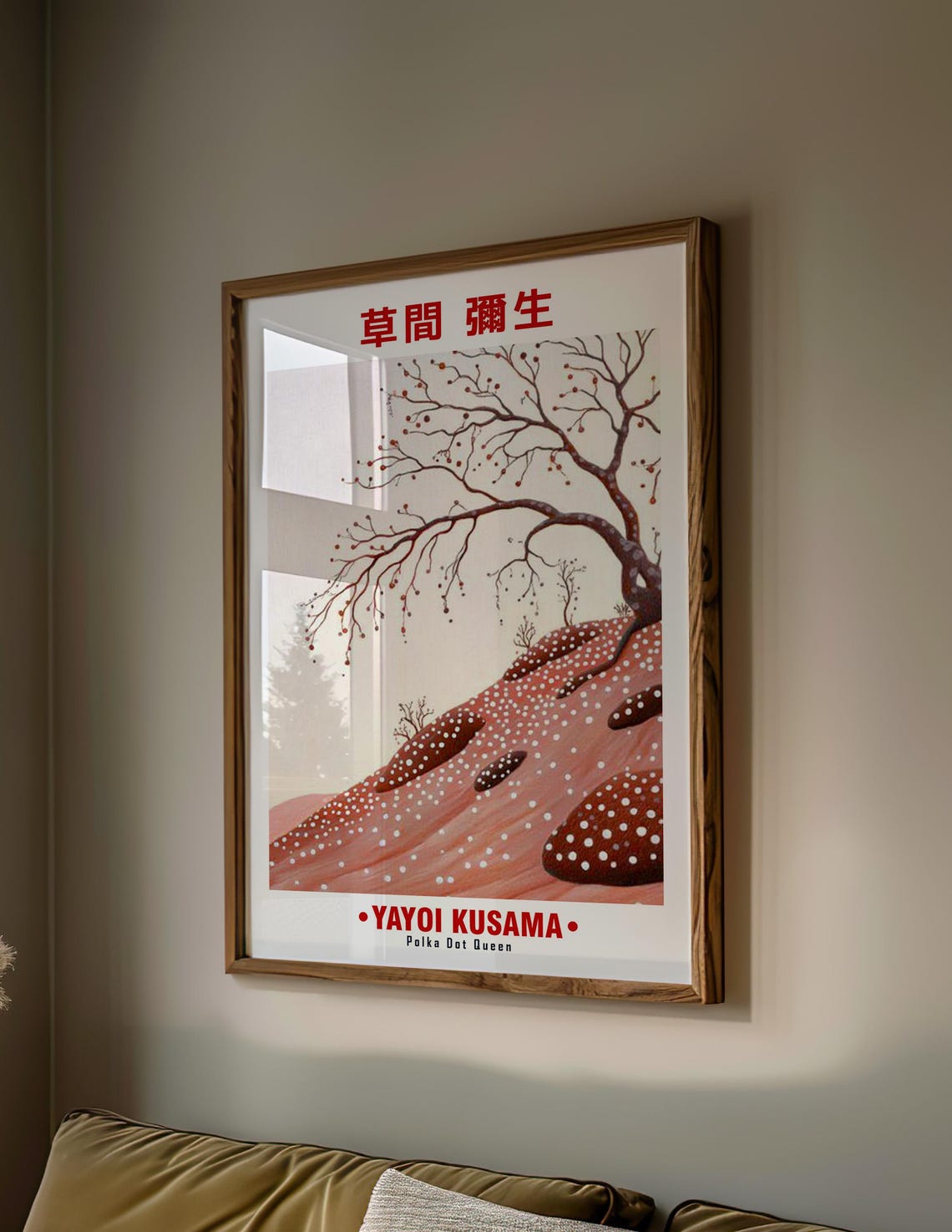 Winter Tree Pink Dotted Hillside Minimal Yayoi Kusama Inspired Poster - Image 2