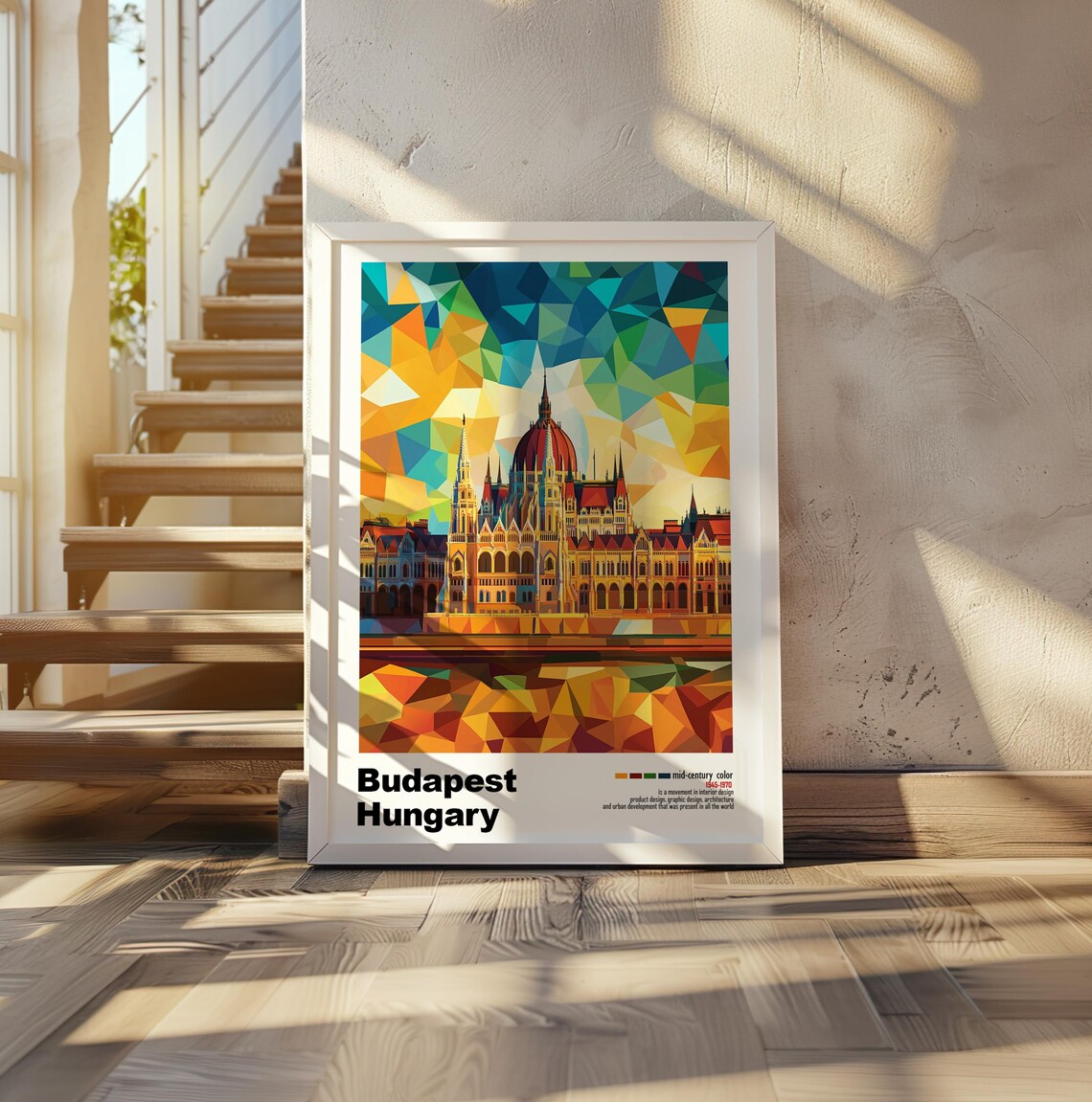 Budapest Hungary Parliament Low Poly Geometric Mid Century Poster - Image 2