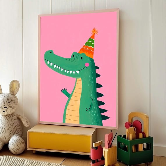 Charming Kids Crocodile Wall Art Framed Nursery Poster Ecofriendly Decor