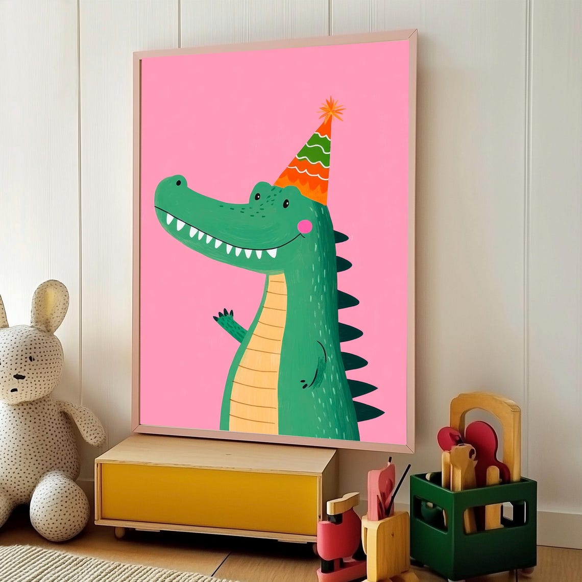 Charming Kids Crocodile Wall Art Framed Nursery Poster Ecofriendly Decor