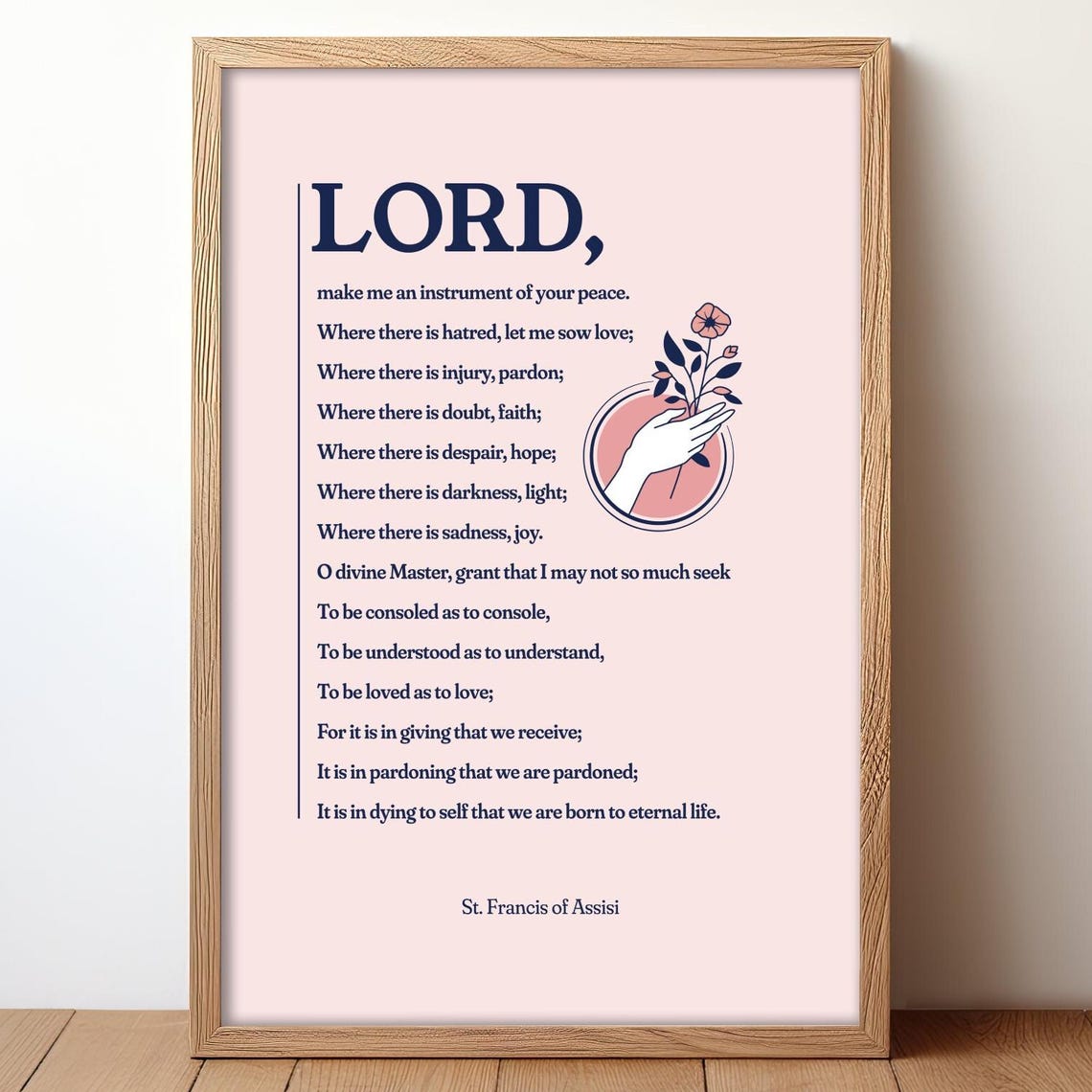 St Francis Prayer for Peace Catholic Saint Quote Blush Pink Poster