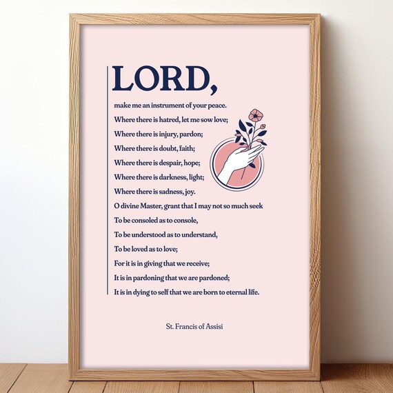 St Francis Prayer for Peace Catholic Saint Quote Blush Pink Poster