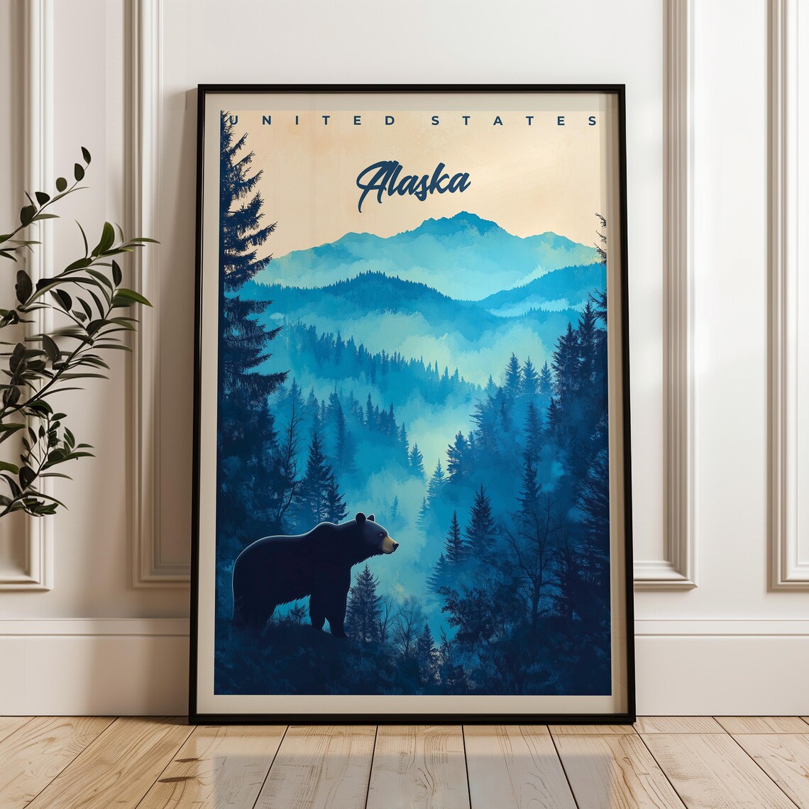 Alaska Travel Poster, Black Bear Illustration