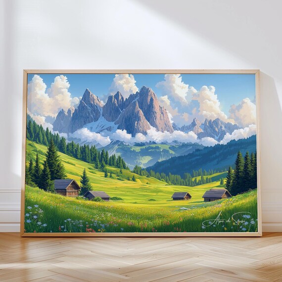 Alpe Di Siusi Travel Print Dolomites Italy Illustration