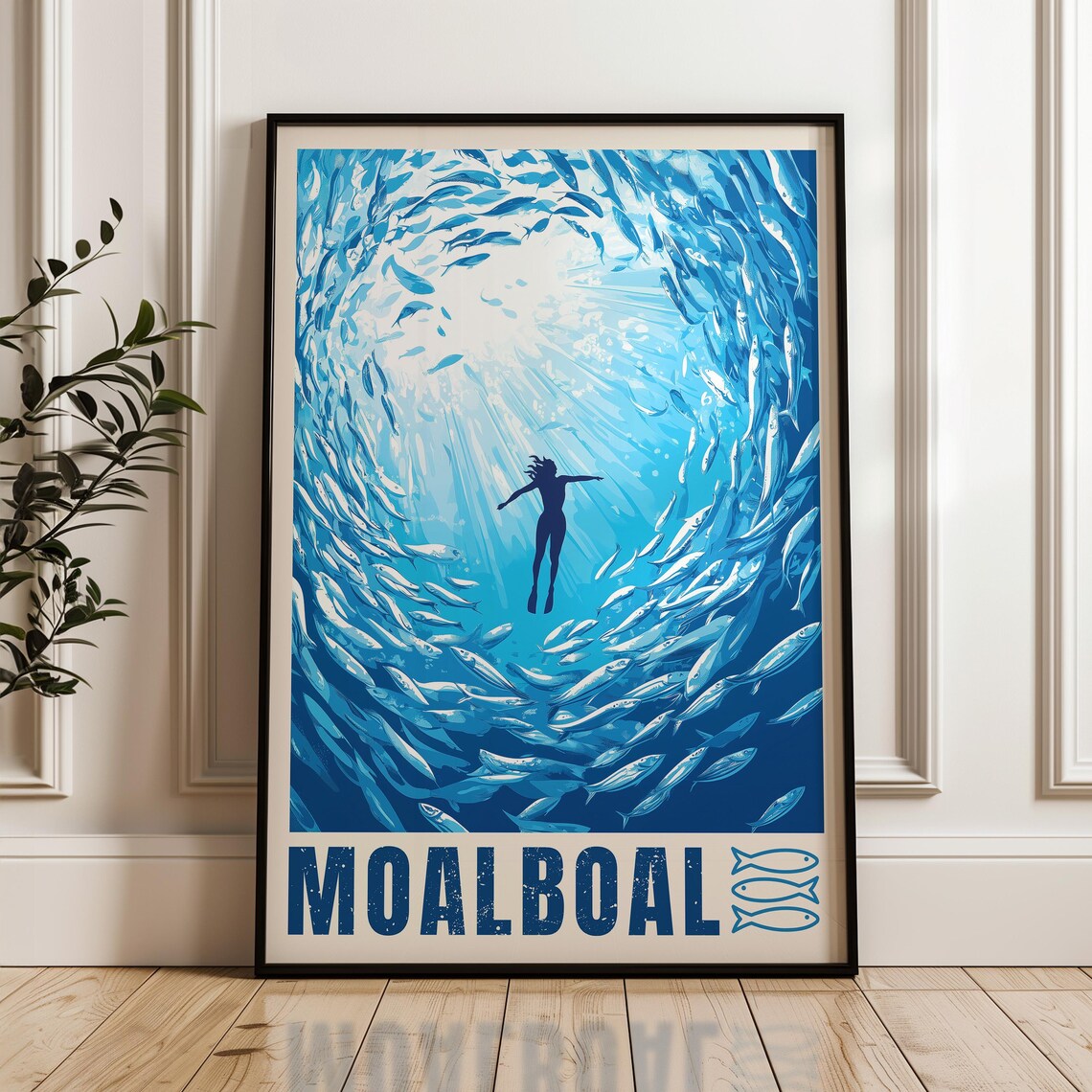Moalboal Travel Poster, Cebu Sardine Run Illustration