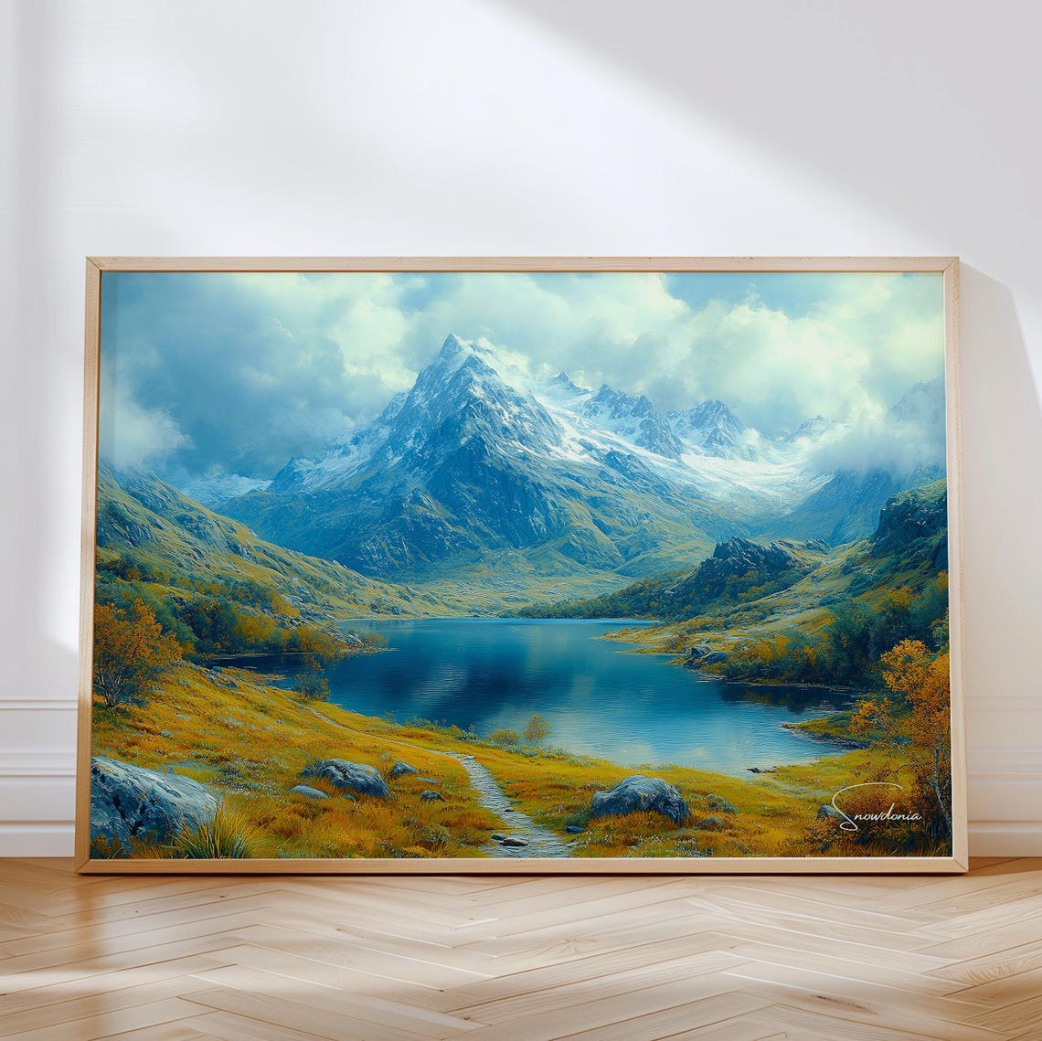 Snowdonia Travel Poster, Wales Mountain Landscape