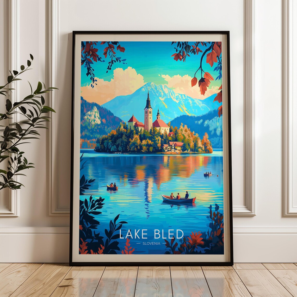 Lake Bled Slovenia Island Church Boats Vintage Alpine Travel Poster