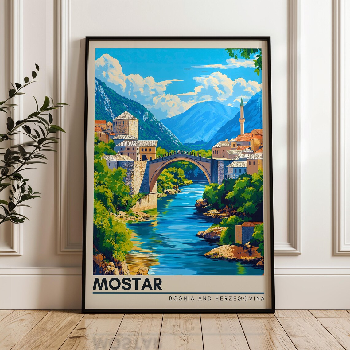 Mostar Travel Poster, Bosnia and Herzegovina Wall Art