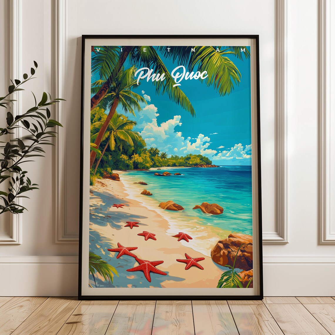 Phu Quoc Vietnam Starfish Beach Palm Cove Island Travel Poster