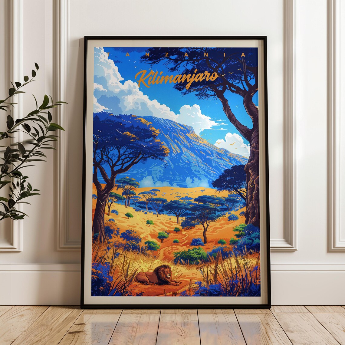 Kilimanjaro Tanzania Savanna Lion Acacia Mountain Landscape Poster