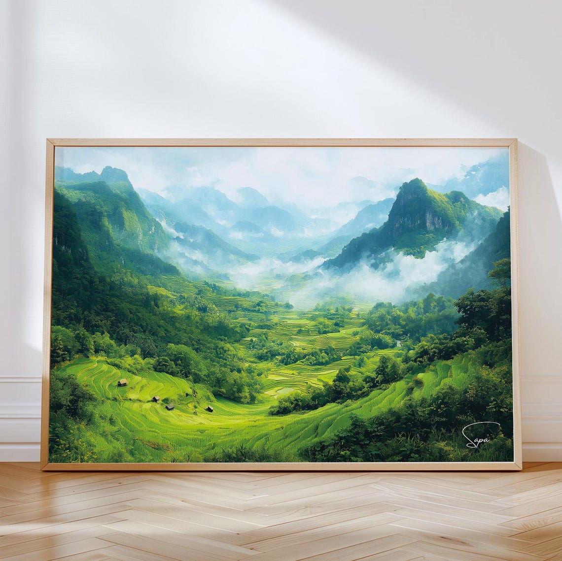 Sapa Vietnam Misty Rice Terraces Emerald Mountain Landscape Poster