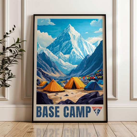 Everest Base Camp Travel Poster, Nepal Illustration