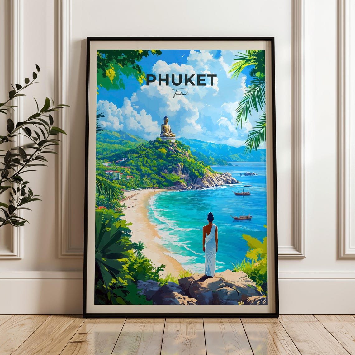 Phuket Thailand Big Buddha Beach Overlook Scene Travel Poster