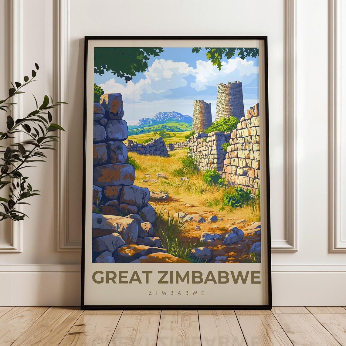 Great Zimbabwe Travel Poster, African Illustration
