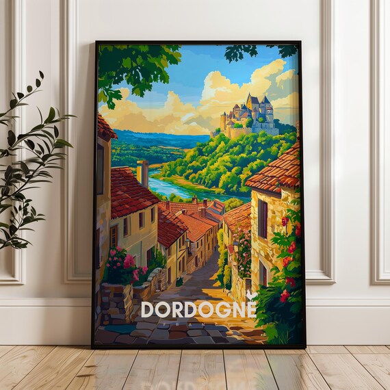 Dordogne France Travel Poster Vzre Valley Illustration Art