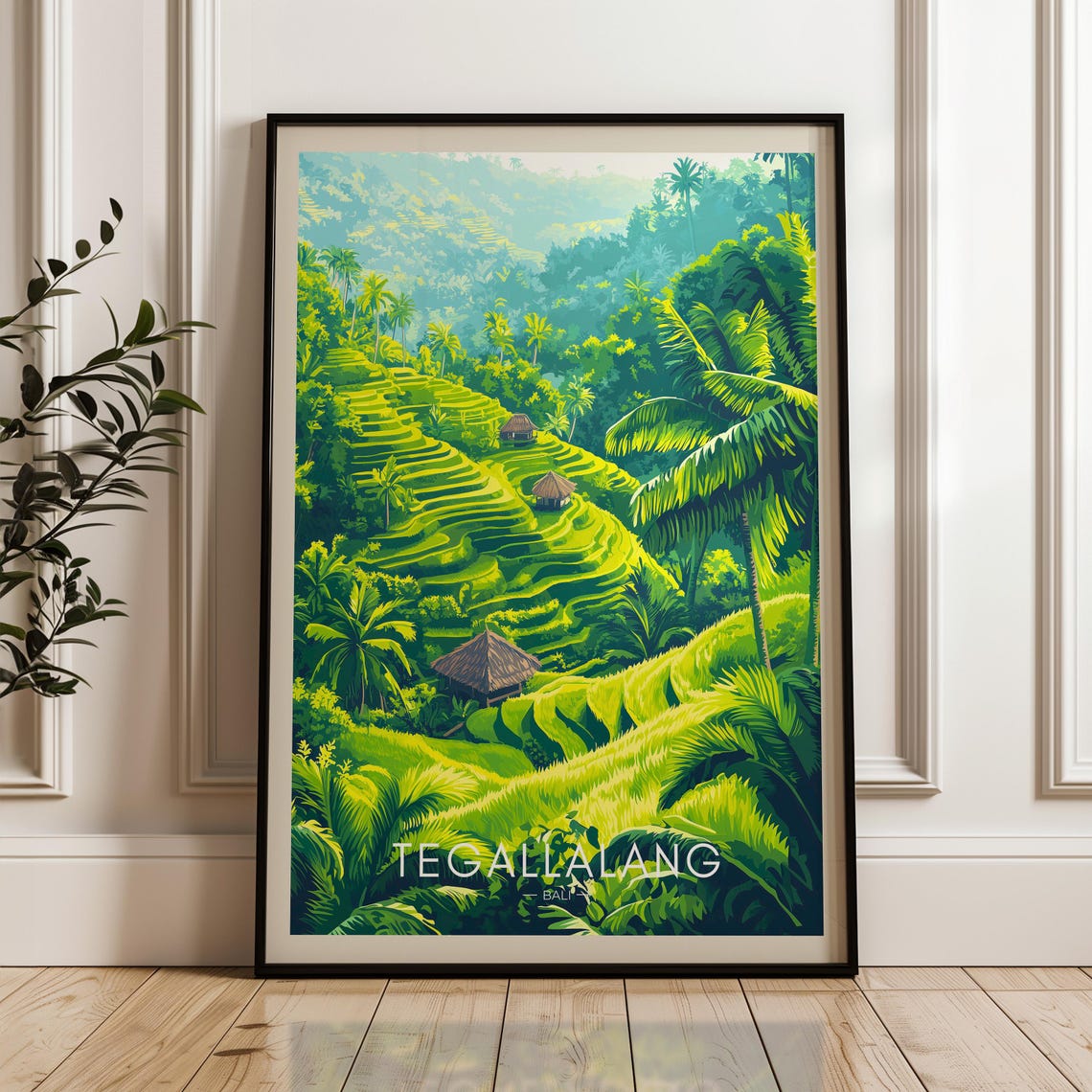 Tegallalang Rice Terraces with Palm Trees Bali Indonesia Travel Poster