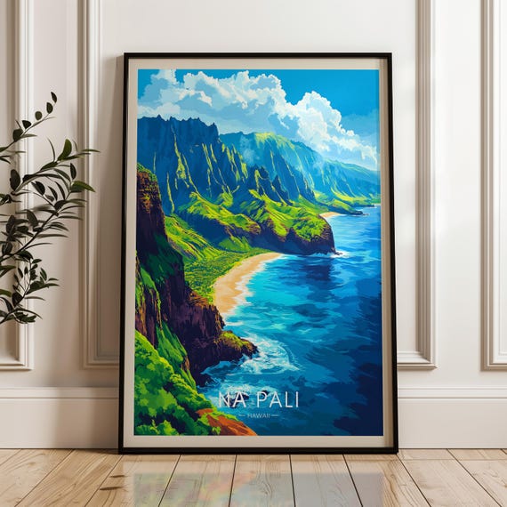 Na Pali Coast Travel Poster, Hawaii Wall Art