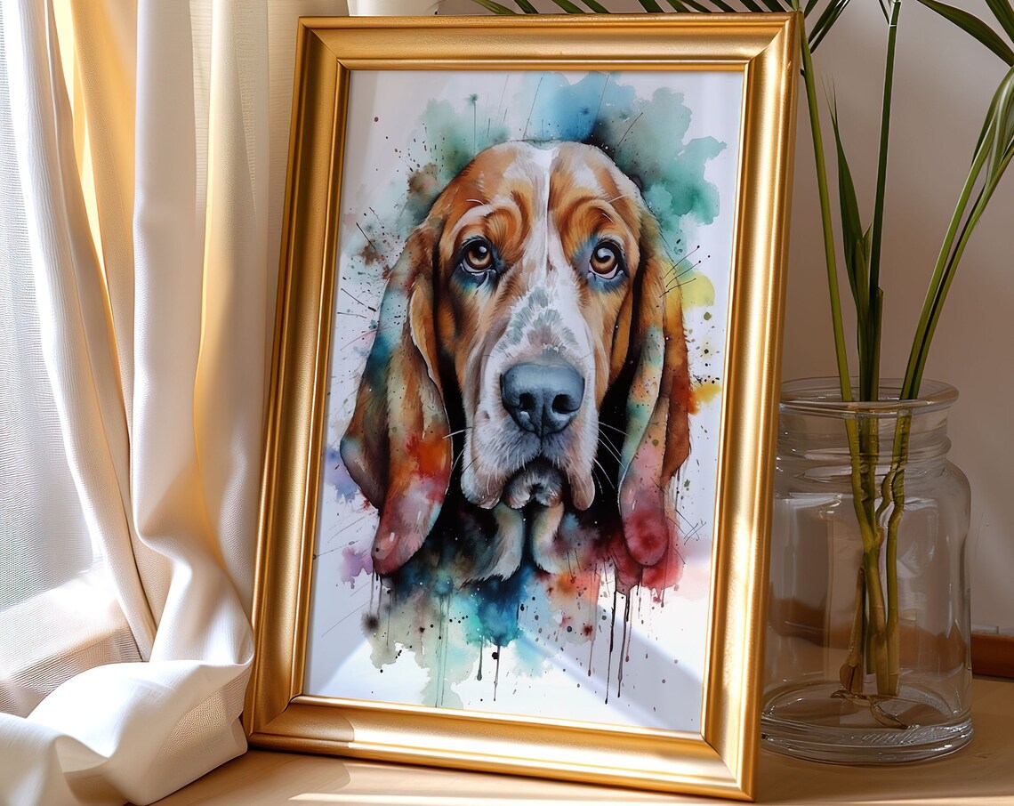 Basset Hound Watercolor Dog Portrait Colorful Splash Art Poster