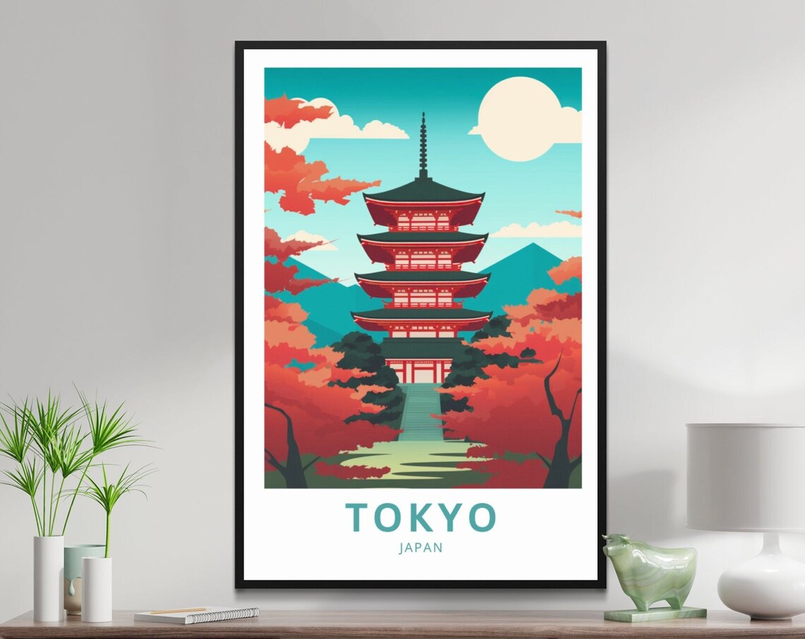 Tokyo Japan Pagoda Autumn Maples Mount Fuji Scenic Travel Poster