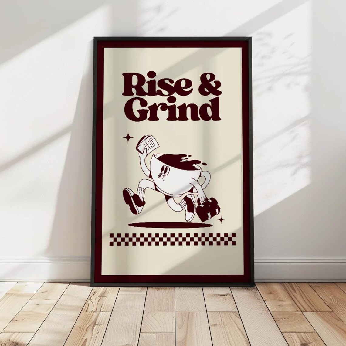 Rise Grind Maroon Coffee Retro Art Print - Image 3