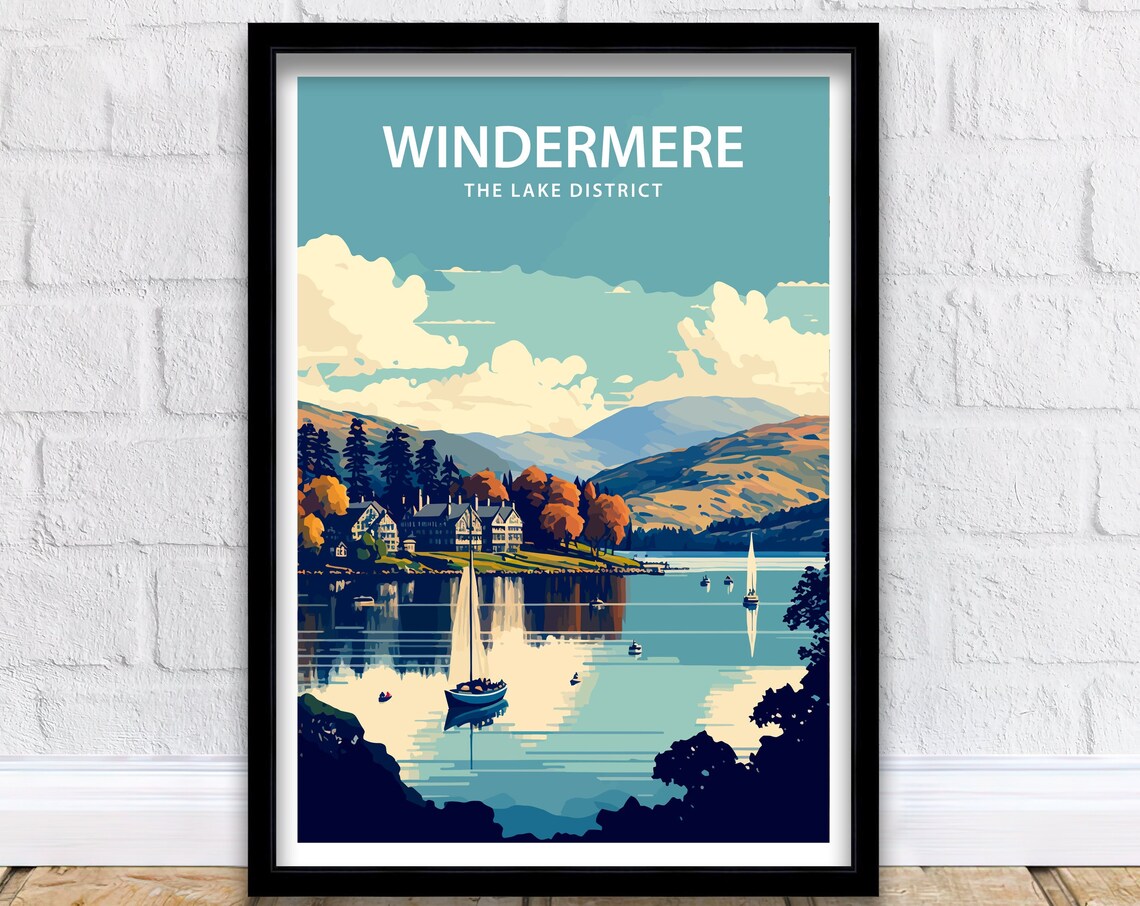 Windermere Travel Poster, Lake District Art Print