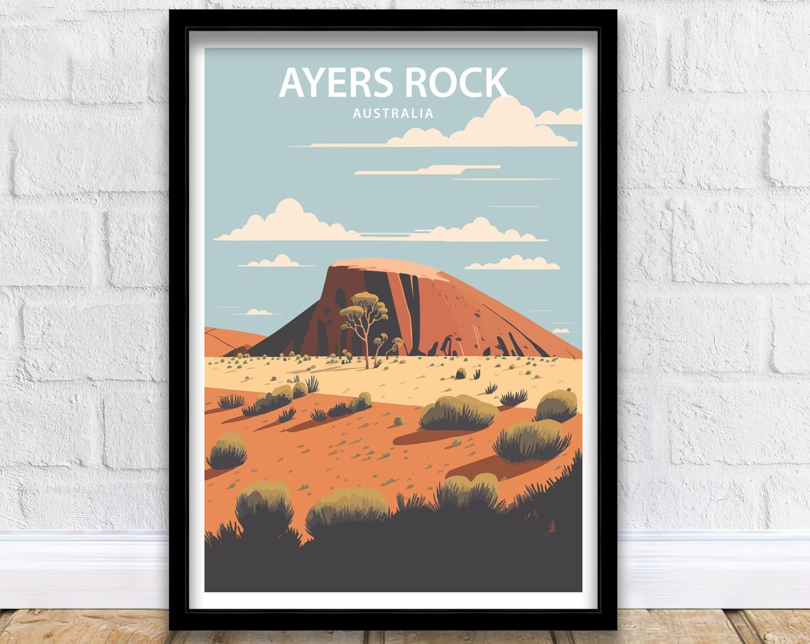 Ayers Rock Australia Orange Desert Monolith Retro Travel Poster