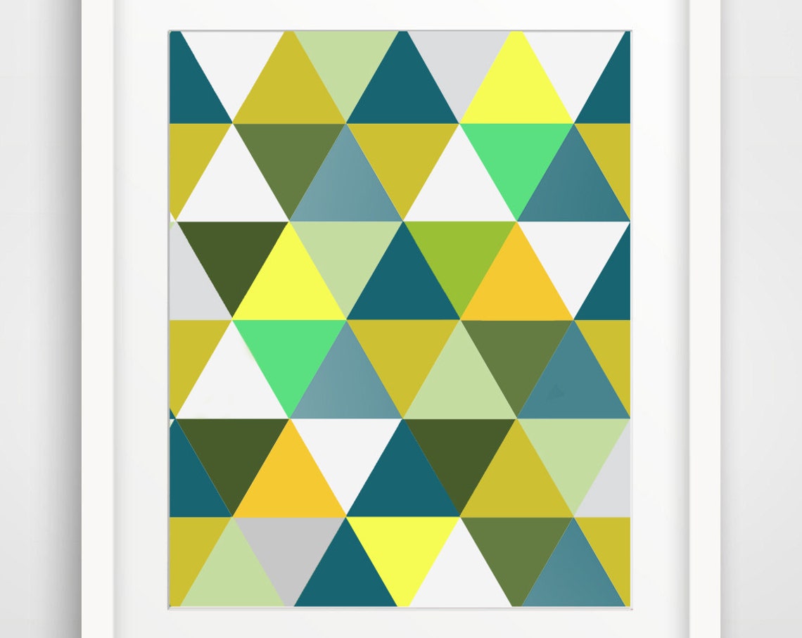 Colorful Triangle Mosaic Teal Mustard Geometric Modern Print