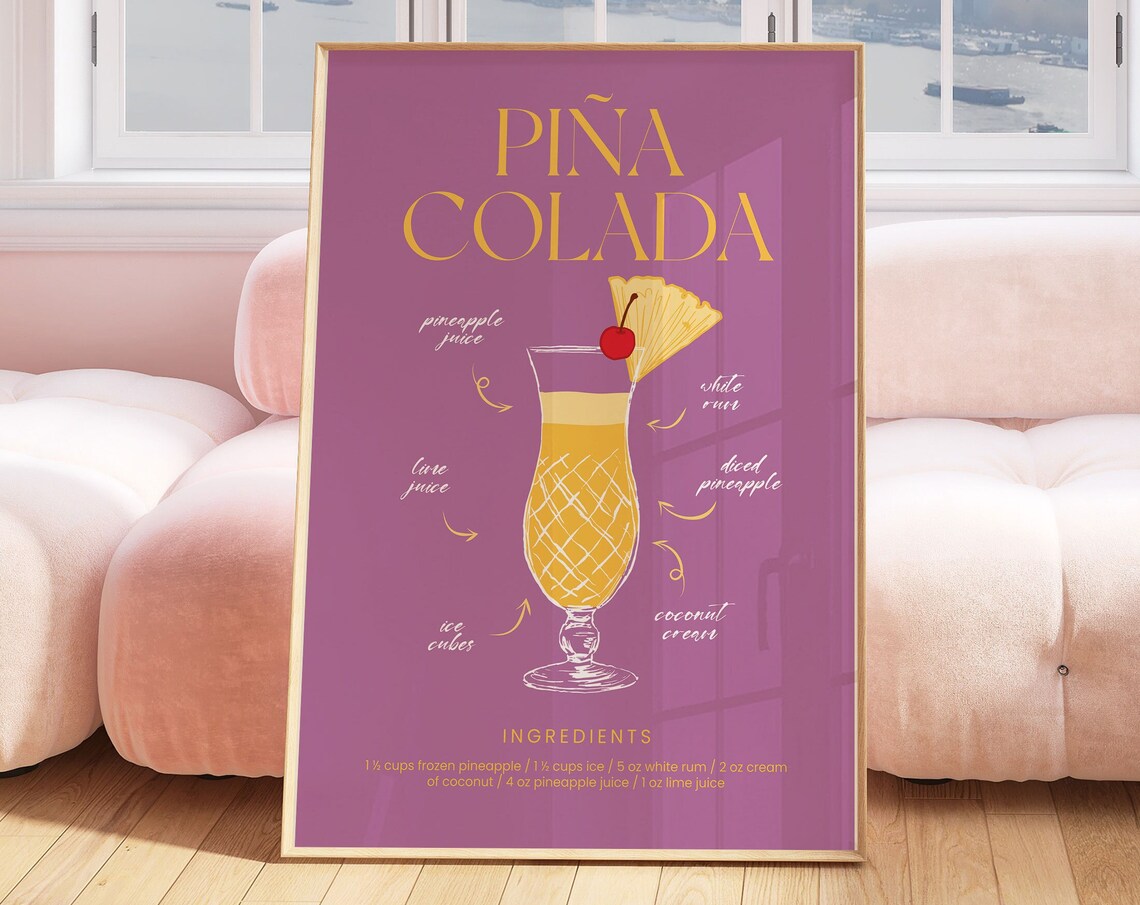 Pina Colada Cocktail, Vintage Wall Art Design
