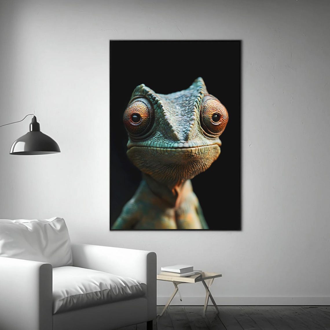 Chameleon Close Up Funny Expression Green Reptile Portrait Wall Print - Image 3