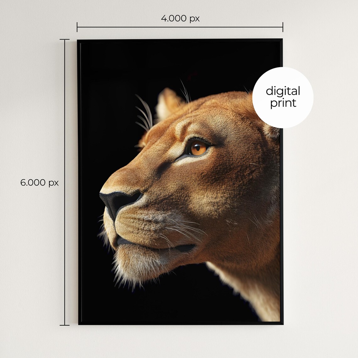 Lioness Profile Close Up on Black Dramatic Big Cat Wildlife Wall Print - Image 2