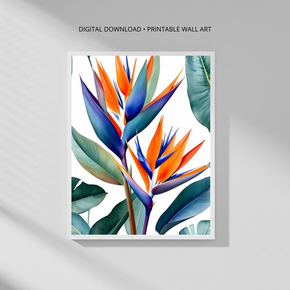 Modern Botanical Wall Art Print Bird Of Paradise Minimalist Decor