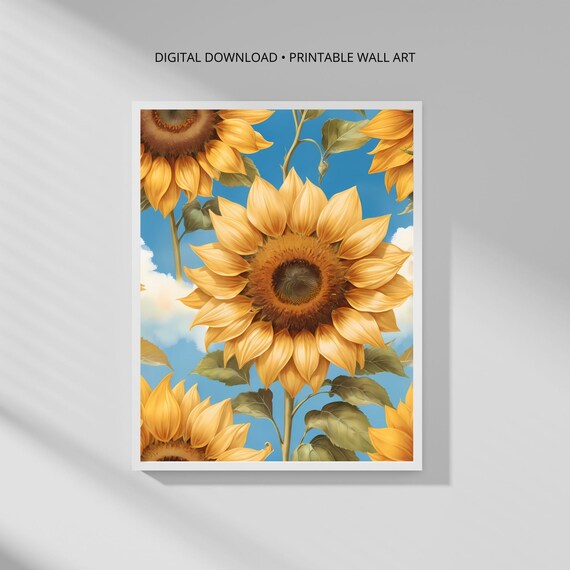 Modern Botanical Wall Art Print Sunflower Minimalist Decor